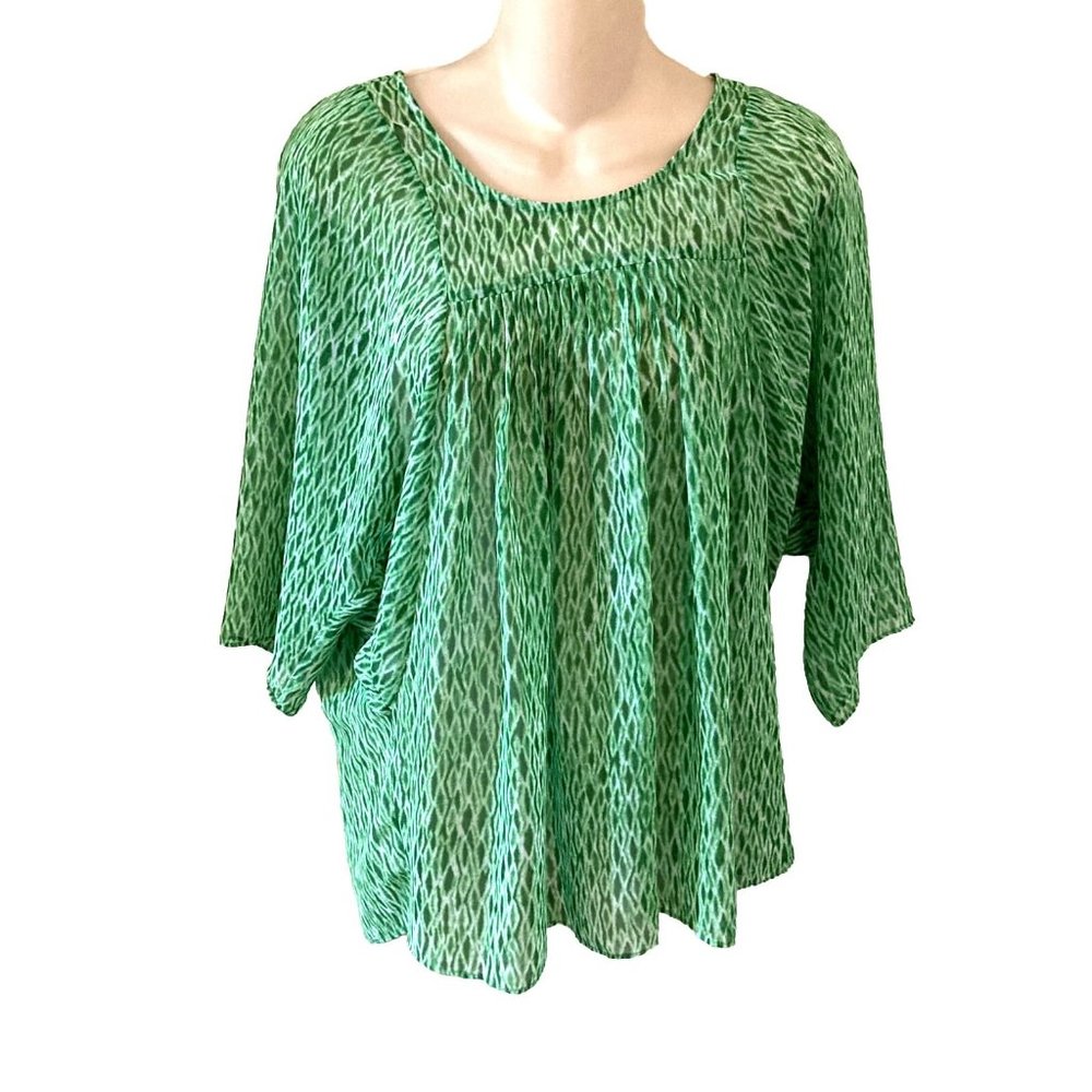 Michael Kors Green & White 3/4 Sleeve Tunic Pullover Top Women's Size Medium